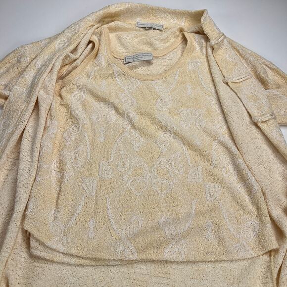 French Rags Buttercream Yellow Asian Inspired Pointelle Sweater Twinset Size M - Picture 11 of 16